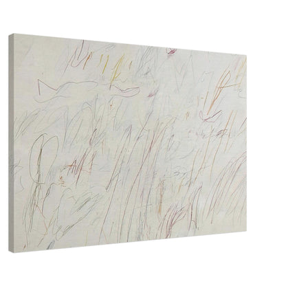 Olympia by Cy Twombly canvas print, 50 × 75 cm / 20 × 30 in: a pale ivory background covered with delicate linear gestures, spontaneous scribbles, overlapping forms….