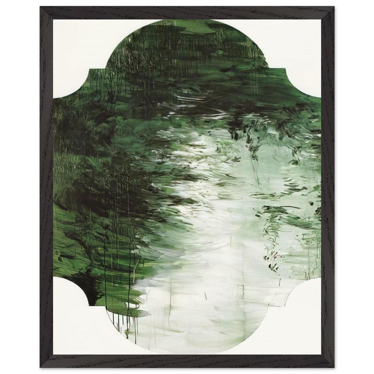 Untitled (A Painting in Nine Parts), Part V by Cy Twombly, framed art print, deep forest green, olive, 27x35 cm (11x14 in), wood frame