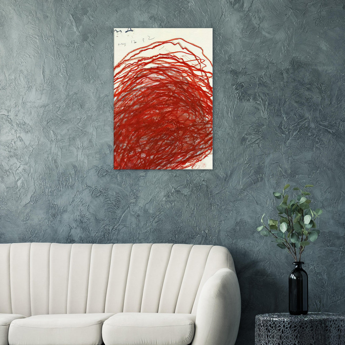 Suma by Cy Twombly, canvas print, intense mass of red and crimson marks arranged in sweeping