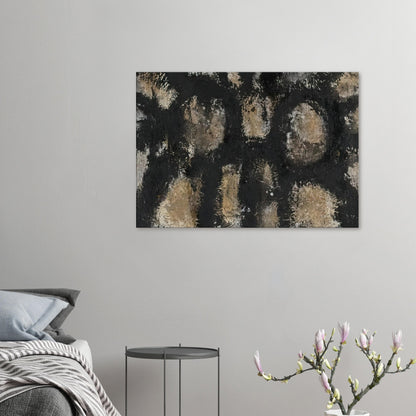Myo by Cy Twombly canvas print: This striking composition features irregular ivory, beige, and earthy forms emerging from a deep….