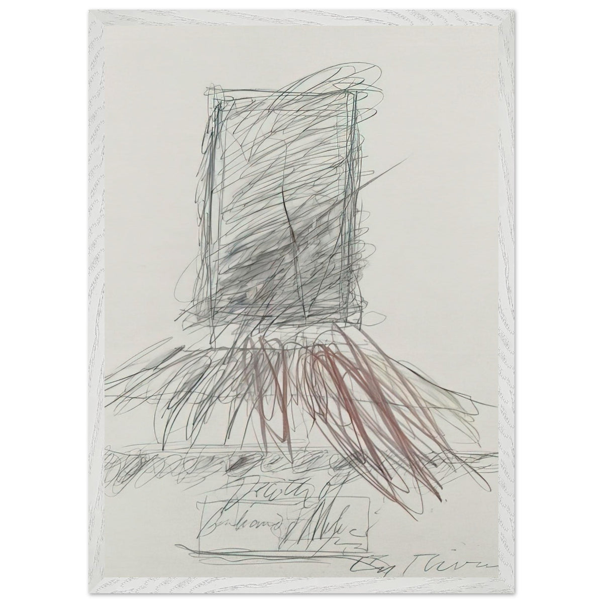 Anabasis (Xenophon) by Cy Twombly, framed art print, 60x80 cm / 24x32″, Wood frame; energetic black strokes, delicate looping lines, warm orange accents