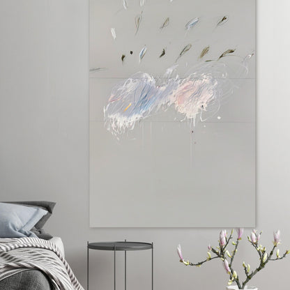 Nine Discourses on Commodus, Part VI by Cy Twombly, poster, muted gray background, delicate white brushstrokes