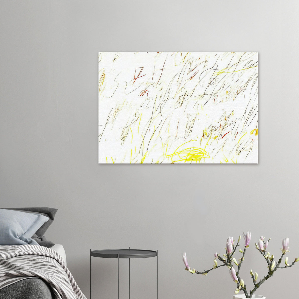 Blue Room by Cy Twombly canvas print: a warm, pale background covered with delicate lines, spontaneous scribbles….