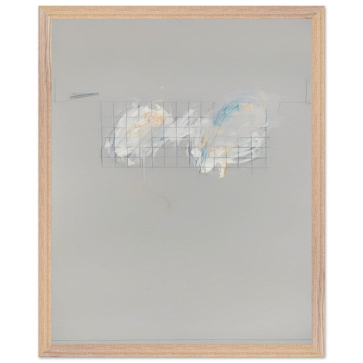 Nine Discourses on Commodus, Part I by Cy Twombly, framed art print, 40x50 cm / 16x20″, Black frame; a muted gray background, a delicate grid of intersecting lines