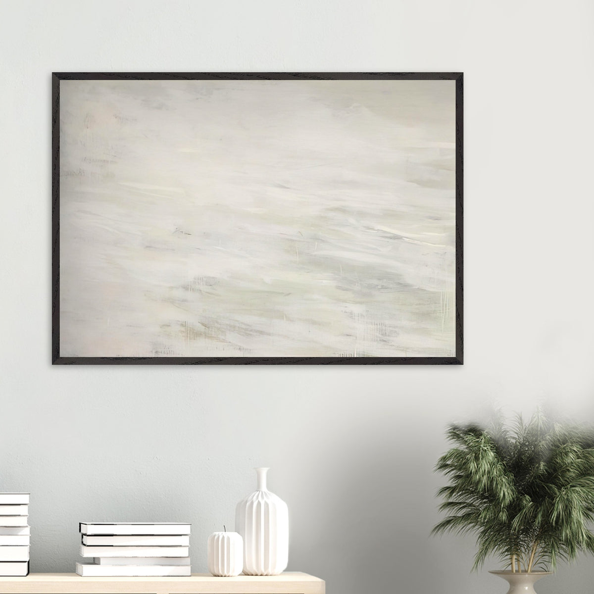 Hero and Leandro (A Painting in Four Parts) Part III by Cy Twombly framed art print; featuring expansive ivory and white tones, delicate pale gray marks, subtle beige shades.