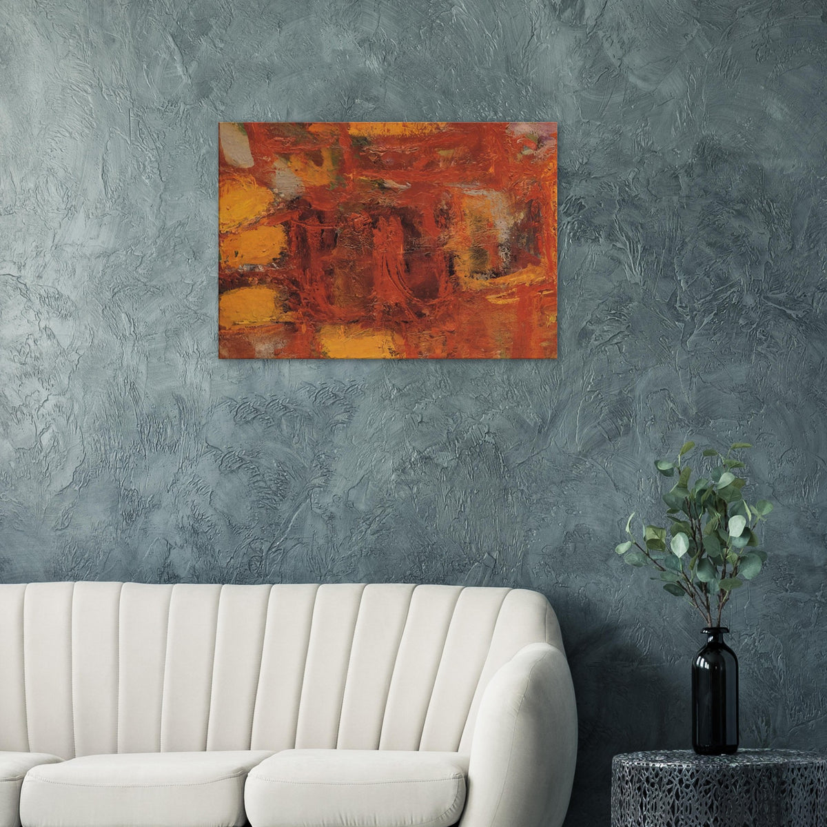 Ritual by Cy Twombly canvas print: This richly textured composition features a striking palette of rust red, burnt orange, golden yellow….