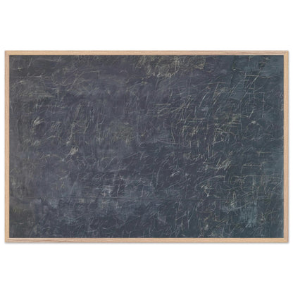 Panorama by Cy Twombly framed art print; featuring a deep charcoal-gray background covered with intricate white and pale-gray scribbles, intersecting lines; size 800 × 1200 mm (32 × 48 in); black frame.