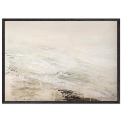 Hero and Leandro (A Painting in Four Parts) Part II by Cy Twombly framed art print; featuring expansive white and ivory tones, delicate gray marks, subtle beige and pale green hues; size 50 × 70 cm (20 × 28 in); wood frame.