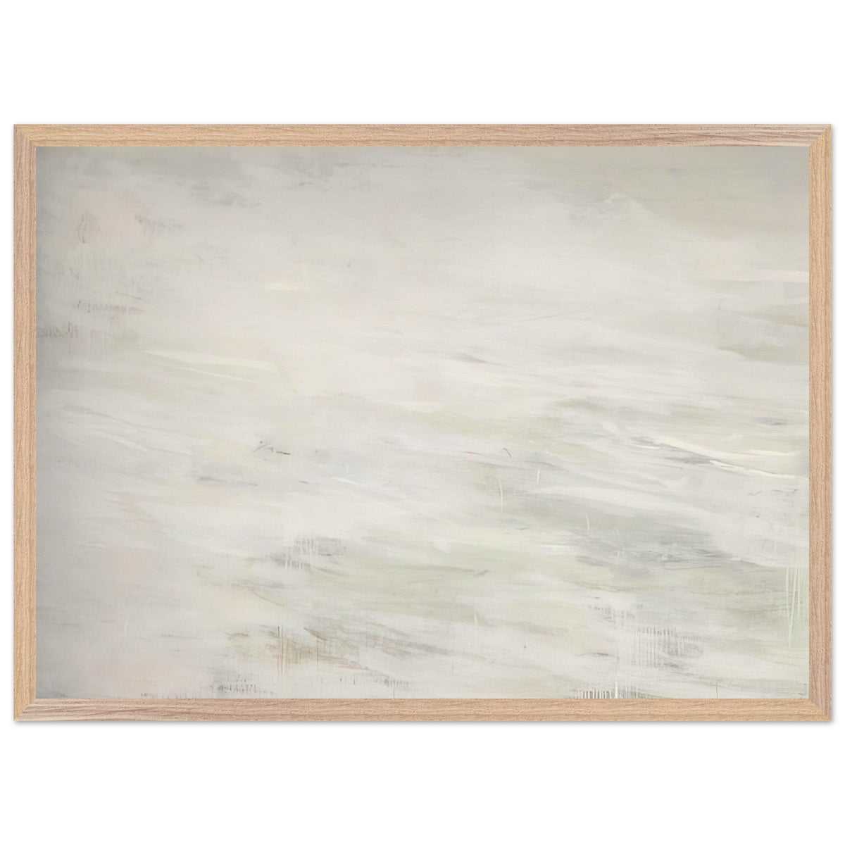 Hero and Leandro (A Painting in Four Parts) Part III by Cy Twombly framed art print; featuring expansive ivory and white tones, delicate pale gray marks, subtle beige shades; size A1 (59.4 × 84.1 cm); wood frame.