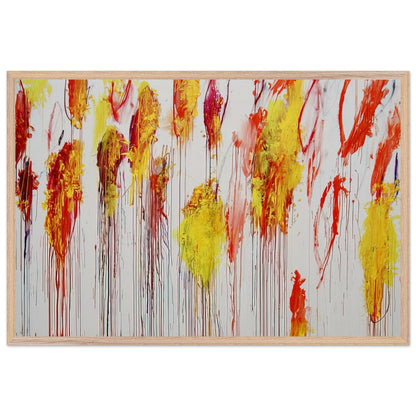Lepanto, Part XII by Cy Twombly framed art print; featuring vibrant golden-yellow and orange brushstrokes, fiery red and crimson accents; size A1 (59.4 × 84.1 cm); black frame.