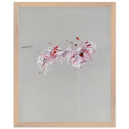 Nine Discourses on Commodus, Part II by Cy Twombly, framed art print, 60x80 cm / 24x32″, Wood frame; a restrained gray background, expressive red and crimson forms