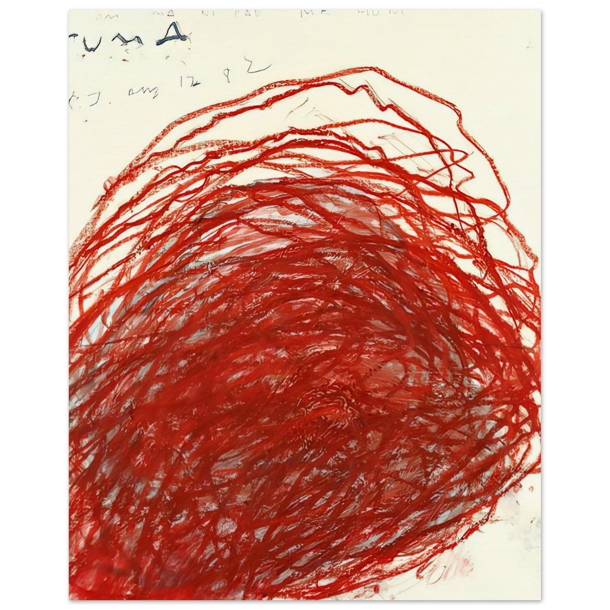 Suma by Cy Twombly, poster, layers of sweeping red and crimson lines that overlap, curve, 40x50 cm (16x20 in)