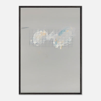 Nine Discourses on Commodus, Part I by Cy Twombly, framed art print; a muted gray background, a delicate grid of intersecting lines, and subtle accents of white, pale blue, yellow