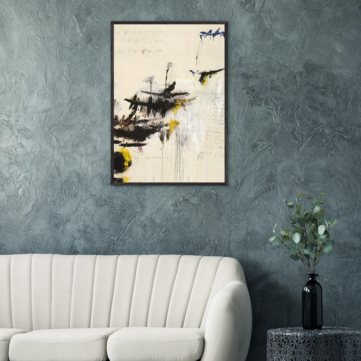 Quattro Stagioni I. Inverno by Cy Twombly, framed art print, bold black brushstrokes, flowing paint drips