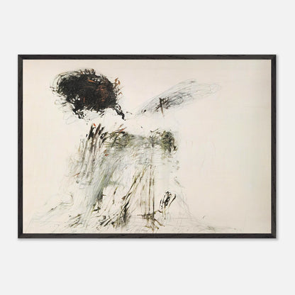 Ides of March by Cy Twombly framed art print; featuring a dramatic mass of black and dark brown marks in the upper-left area, delicate gray lines, earthy green accents.
