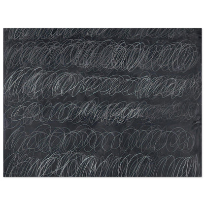 Cold Stream by Cy Twombly poster, 100 × 150 cm / 40 × 60 in: This monochromatic composition features repeated horizontal bands of overlapping white and gray loops….
