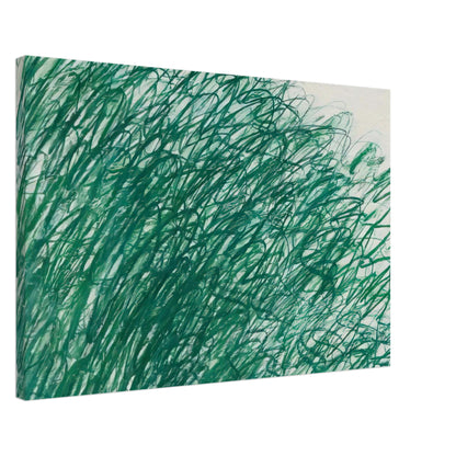 On Returning from Tonnicoda by Cy Twombly canvas print, 60 × 90 cm / 24 × 36 in: a dense network of sweeping green lines, overlapping loops, and spontaneous gestural marks across a pale….