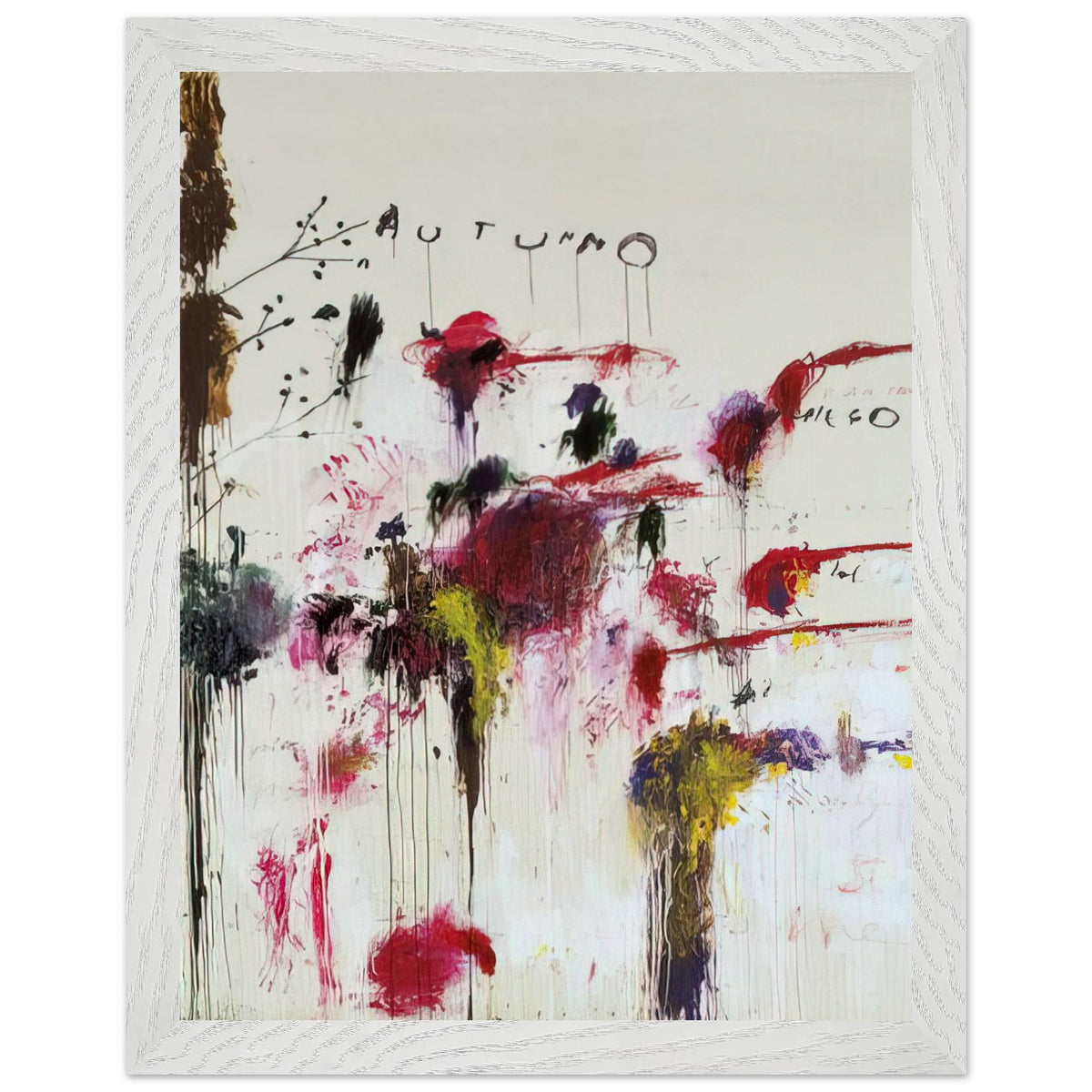Quattro Stagioni II. Autunno by Cy Twombly, framed art print, bold red and crimson brushstrokes, rich purple and burgundy accents, 60x80 cm (24x32 in), white frame