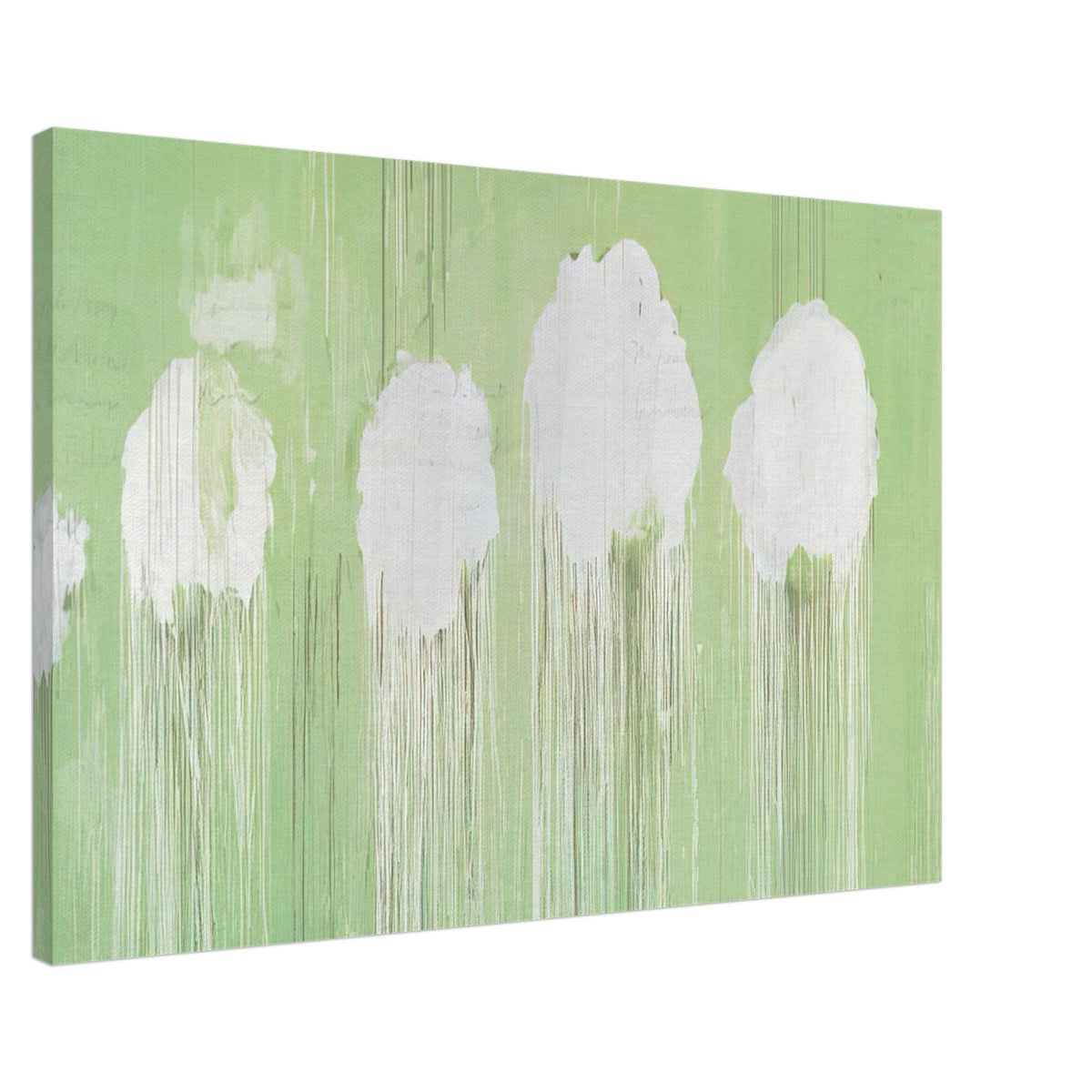 Untitled (Peony Blossom Painting) by Cy Twombly canvas print, 60 × 90 cm / 24 × 36 in: soft white, cloud-like blossom forms against a pale green background.