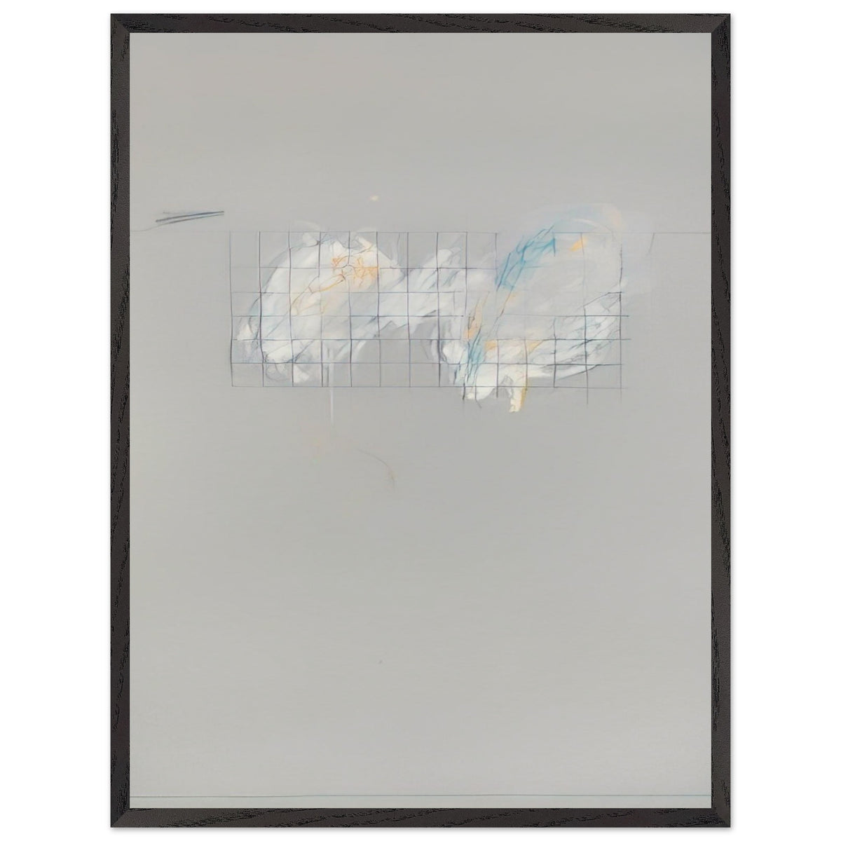 Nine Discourses on Commodus, Part I by Cy Twombly, framed art print, 50x70 cm / 20x28″, White frame; a muted gray background, a delicate grid of intersecting lines