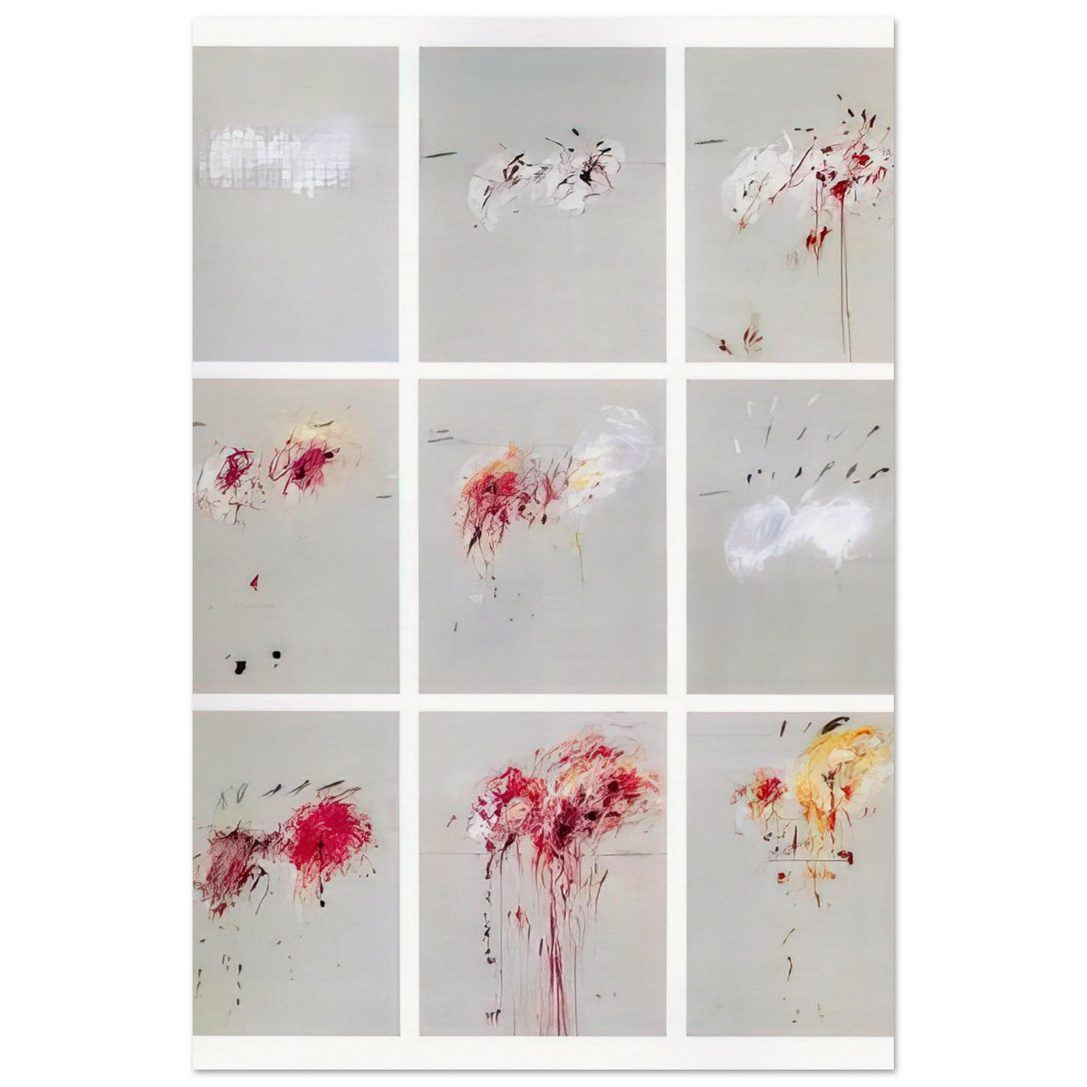 Nine Discourses on Commodus by Cy Twombly, poster, complete nine-part cycle in a single composition, bringing together, 20x25 cm (8x10 in)