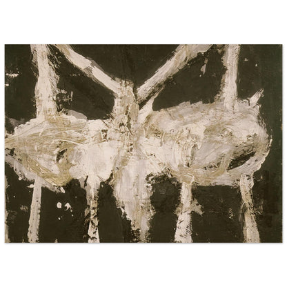 Min-Oe by Cy Twombly poster, 50 × 70 cm / 20 × 28 in: This striking composition features expressive ivory-white forms against a deep, dark background….