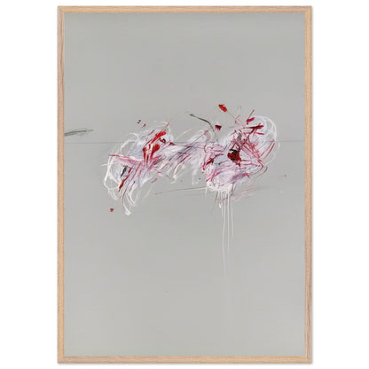 Nine Discourses on Commodus, Part II by Cy Twombly, framed art print, 70x100 cm / 28x40″, Wood frame; a restrained gray background, expressive red and crimson forms