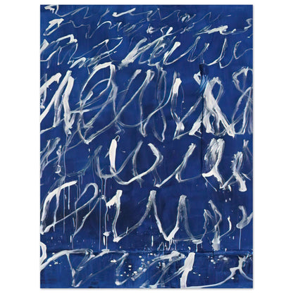Untitled by Cy Twombly, poster, expressive white brushstrokes across a deep blue background, 100x150 cm (40x60 in)
