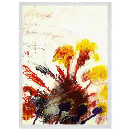 Summer Madness by Cy Twombly, framed art print, energetic red and crimson brushstrokes with bright yellow, orange, 60x80 cm (24x32 in), white frame