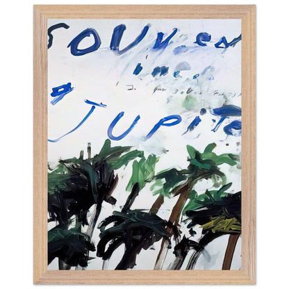 Souvenir of Jupiter by Cy Twombly, framed art print, handwritten lettering, gestural abstraction, 40x50 cm (16x20 in), white frame