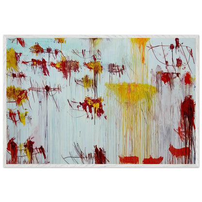 Lepanto, Part X by Cy Twombly framed art print; featuring a luminous pale blue and turquoise background, vivid golden-yellow brushstrokes; size 50 × 70 cm (20 × 28 in); wood frame.