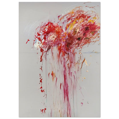 Nine Discourses on Commodus, Part VIII by Cy Twombly, poster, explosive red and crimson brushstrokes, vibrant pink and orange, 50x70 cm (20x28 in)