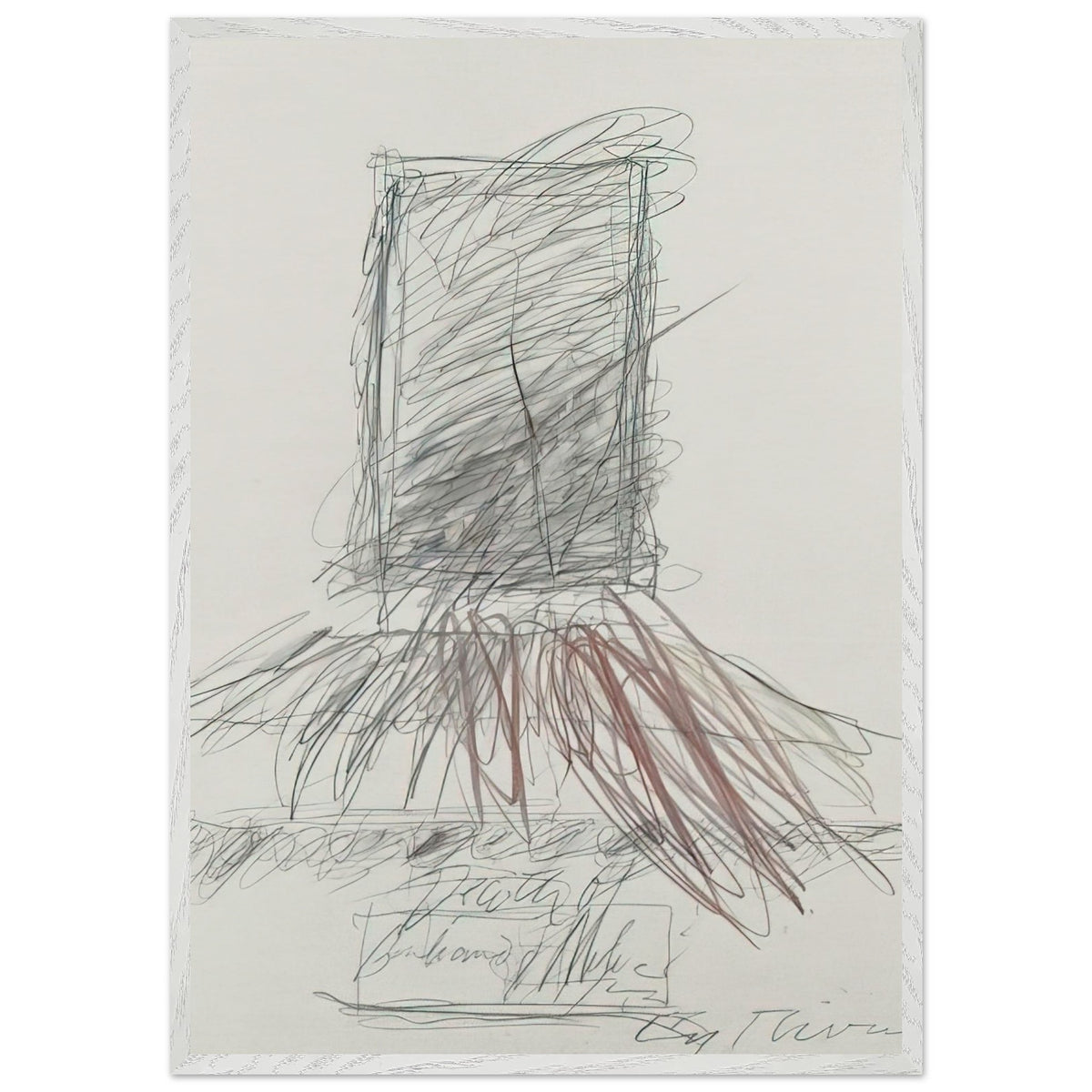 Anabasis (Xenophon) by Cy Twombly, framed art print, 70x100 cm / 28x40″, White frame; energetic black strokes, delicate looping lines, warm orange accents