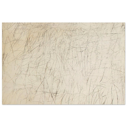 The Geeks by Cy Twombly poster, 50 × 70 cm / 20 × 28 in: This expressive composition features a warm ivory background covered with an intricate network….