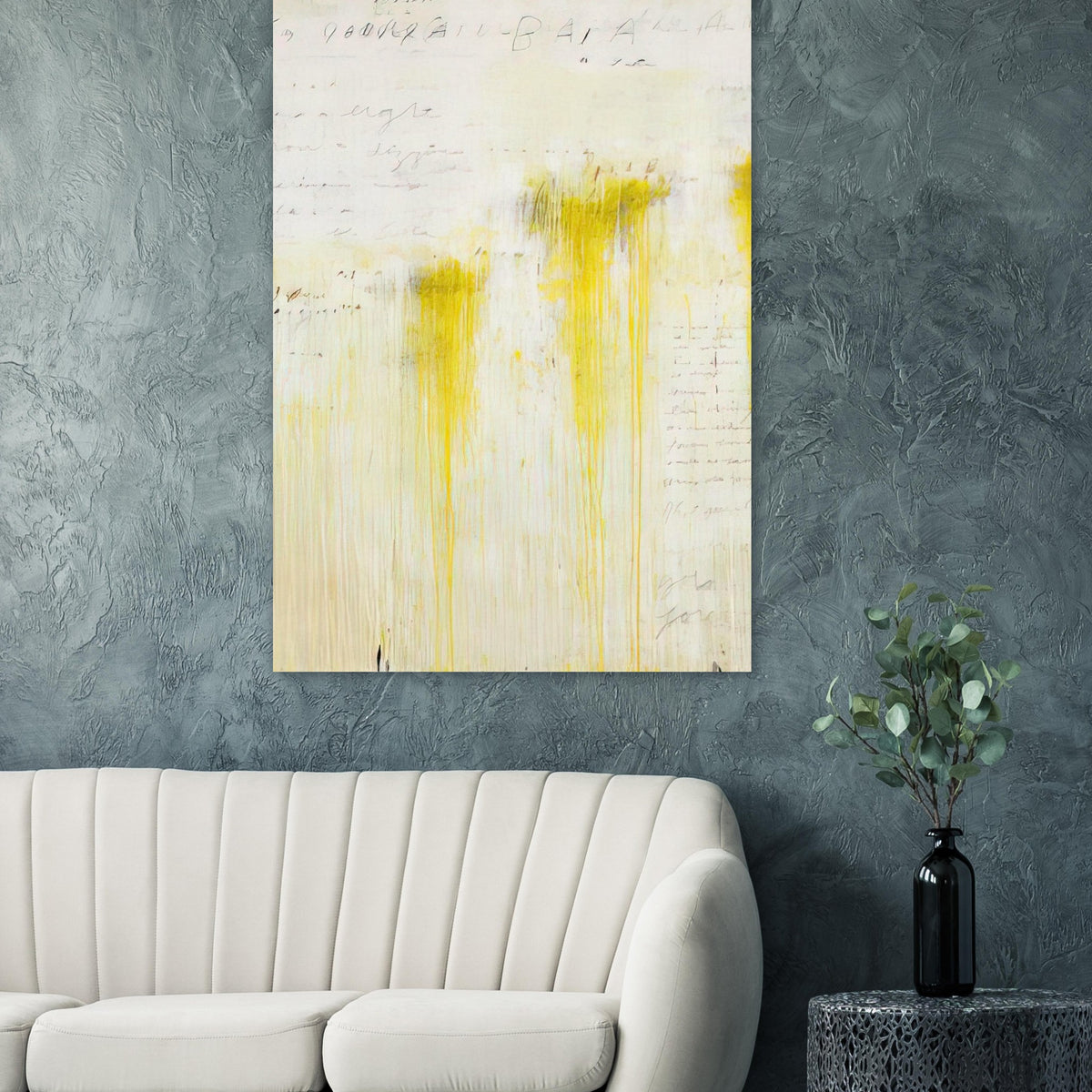 Quattro Stagioni II. Estate by Cy Twombly, poster, luminous yellow washes, flowing vertical paint drips
