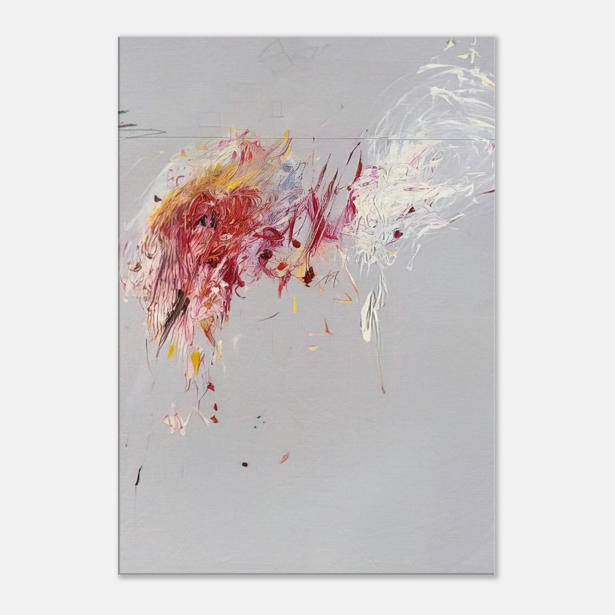 Nine Discourses on Commodus, Part V by Cy Twombly, canvas print, soft gray background, sweeping white strokes