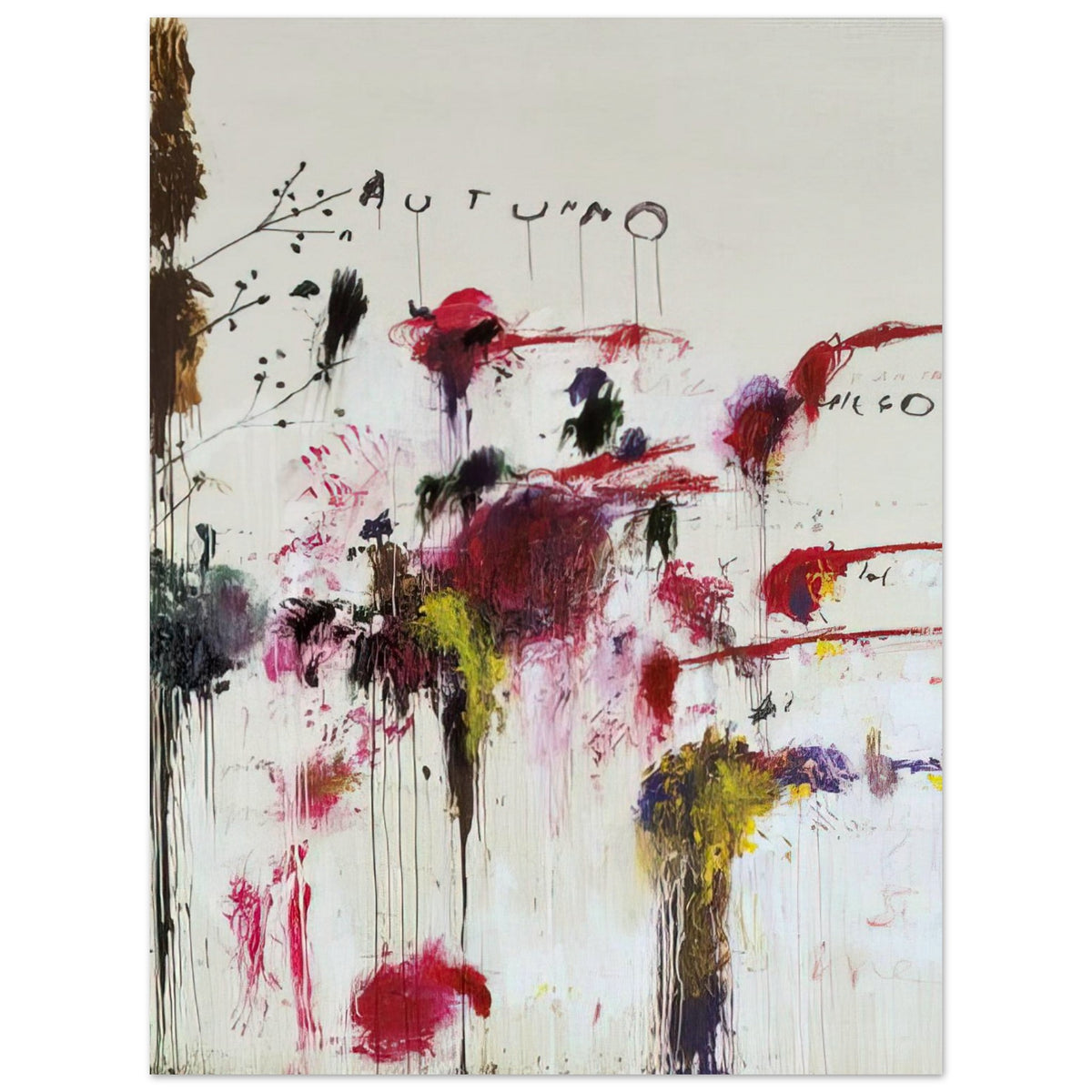 Quattro Stagioni II. Autunno by Cy Twombly, poster, energetic red and crimson brushstrokes, rich purple and burgundy, 75x100 cm (30x40 in)