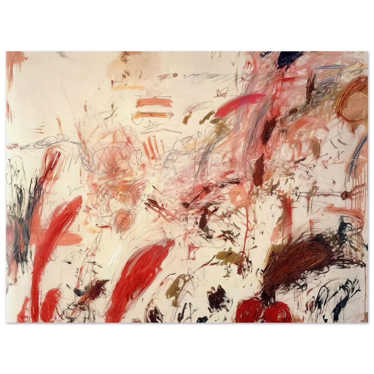 Ferragosto IV by Cy Twombly poster, 40 × 60 cm / 16 × 24 in: This expressive composition features a warm cream background layered with energetic red, pink, orange….