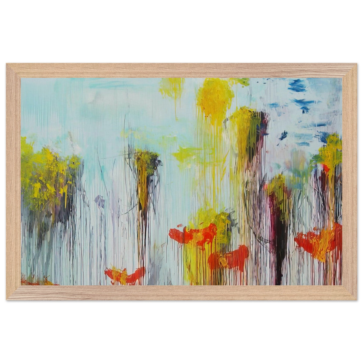 Lepanto, Part VII by Cy Twombly framed art print; featuring vibrant turquoise and aquamarine tones, vivid yellow brushstrokes, fiery orange and red accents; size 800 × 1200 mm (32 × 48 in); wood frame.