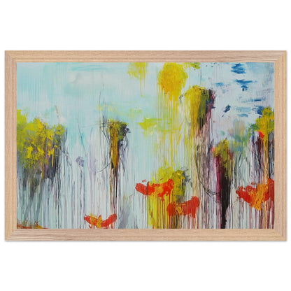 Lepanto, Part VII by Cy Twombly framed art print; featuring vibrant turquoise and aquamarine tones, vivid yellow brushstrokes, fiery orange and red accents; size 800 × 1200 mm (32 × 48 in); wood frame.