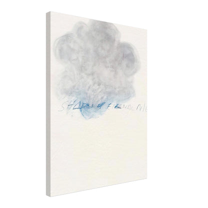Fifty Days at Iliam: Shades of Eternal Night by Cy Twombly, canvas print, 50x70 cm / 20x28″; a delicate cloud of soft gray and pale blue tones floating across a warm, off-white background