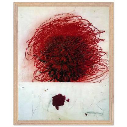 Pan II by Cy Twombly, framed art print, dense red and crimson form, surrounded by sweeping dark strokes and, 40x50 cm (16x20 in), white frame