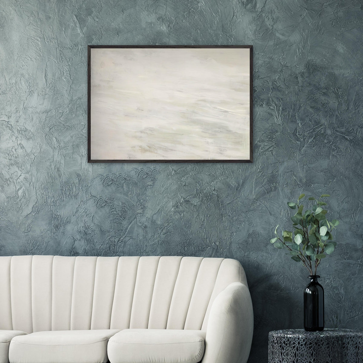 Hero and Leandro (A Painting in Four Parts) Part III by Cy Twombly framed art print; featuring expansive ivory and white tones, delicate pale gray marks, subtle beige shades.