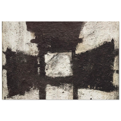 Zyig by Cy Twombly poster, 50 × 70 cm / 20 × 28 in: This striking composition features bold black and charcoal forms against a textured ivory and off-white….