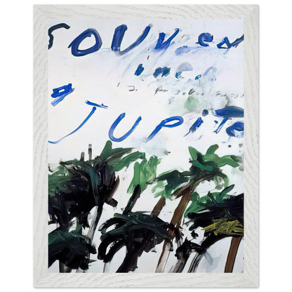 Souvenir of Jupiter by Cy Twombly, framed art print, handwritten lettering, gestural abstraction, 50x70 cm (20x28 in), wood frame