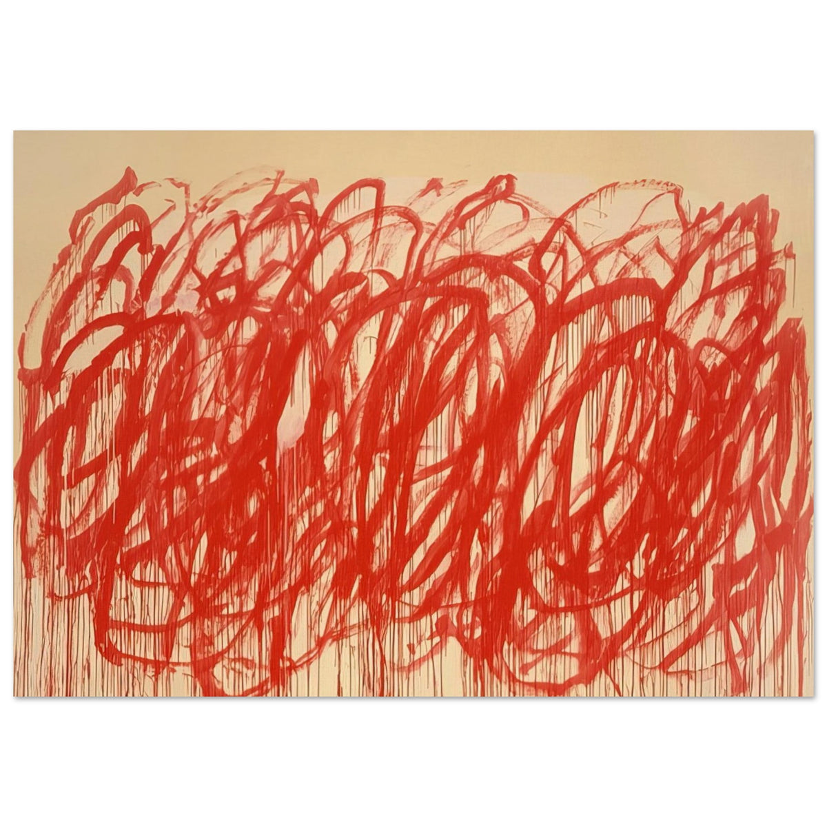 Untitled (Bacchus) by Cy Twombly poster, 40 × 60 cm / 16 × 24 in: Thick, energetic strokes move across the composition in an almost continuous flow….
