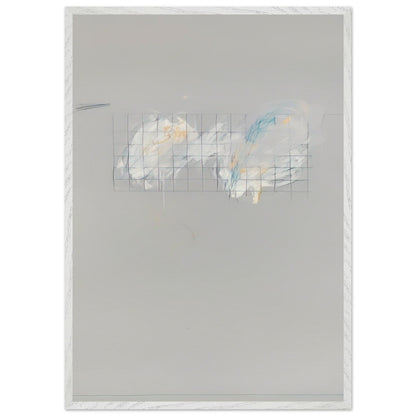 Nine Discourses on Commodus, Part I by Cy Twombly, framed art print, 60x80 cm / 24x32″, Wood frame; a muted gray background, a delicate grid of intersecting lines