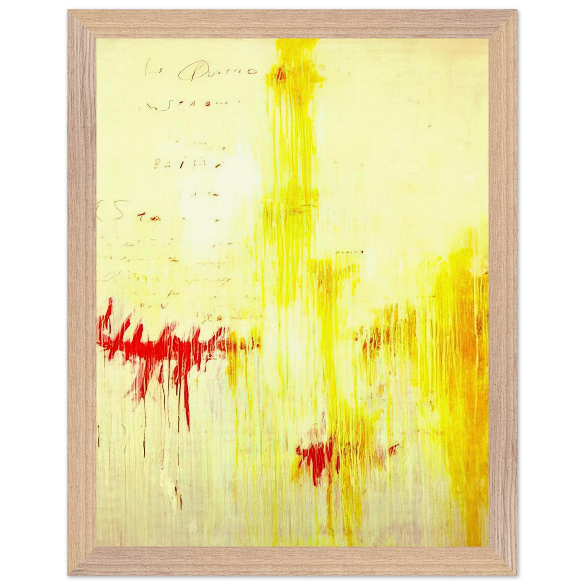 Quattro Stagioni I. Estate by Cy Twombly, framed art print, luminous yellow washes, energetic red brushstrokes, 40x50 cm (16x20 in), white frame
