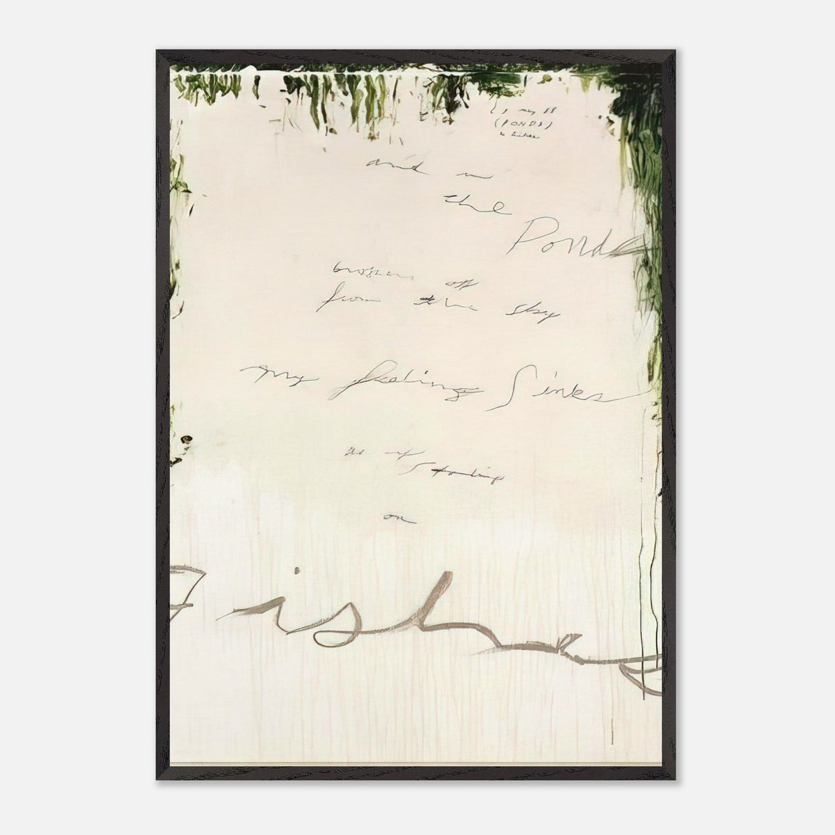 Untitled (A Painting in Nine Parts), Part I by Cy Twombly, framed art print, pale, open central field surrounded by expressive dark green