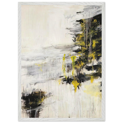 Quattro Stagioni II. Inverno by Cy Twombly, framed art print, bold black brushstrokes, flowing white and gray paint, 27x35 cm (11x14 in), black frame